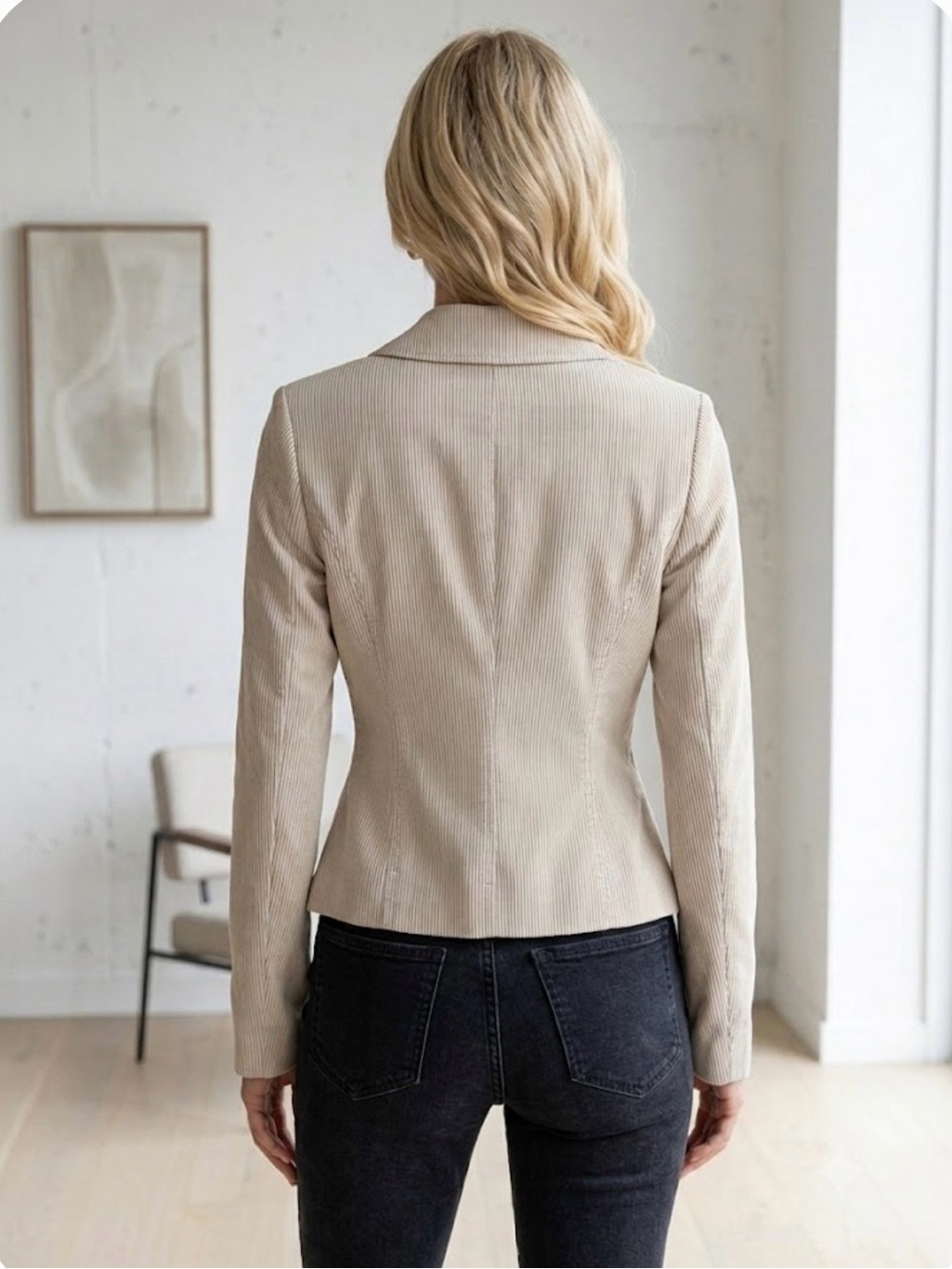 🔴 Women’s Beige Tailored Blazer Jacket - Picture 2 of 5